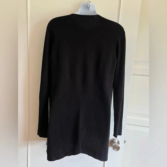 Eileen Fisher, silk asymmetrical, black, long  sleeve cardigan, size medium. - Picture 5 of 14